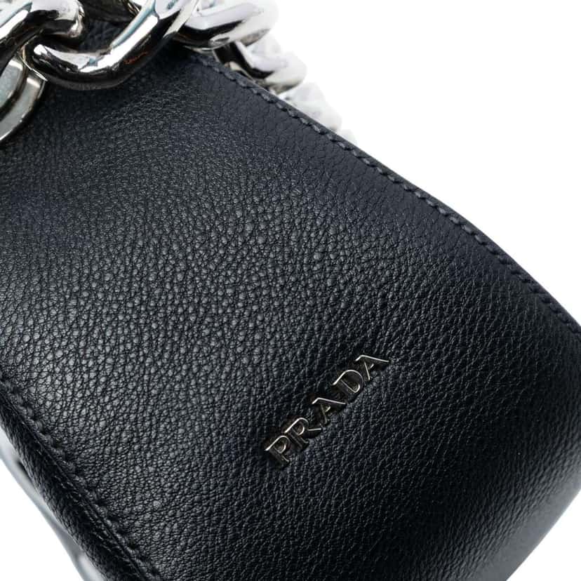 Prada Vitello Daino Grommet Handbag Black Leather Good condition - Box View