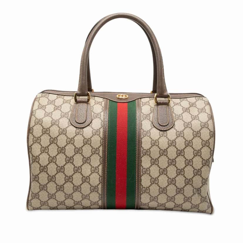 Gucci GG Supreme Web Boston Bag Brown Canvas Good condition - Front View