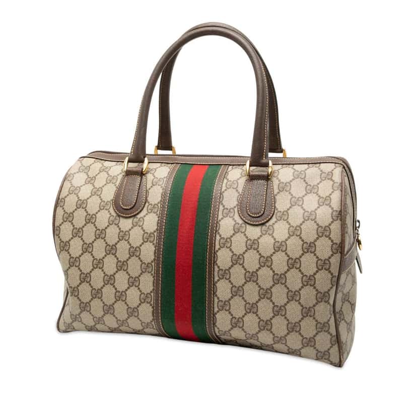 Gucci GG Supreme Web Boston Bag Brown Canvas Good condition - Back View