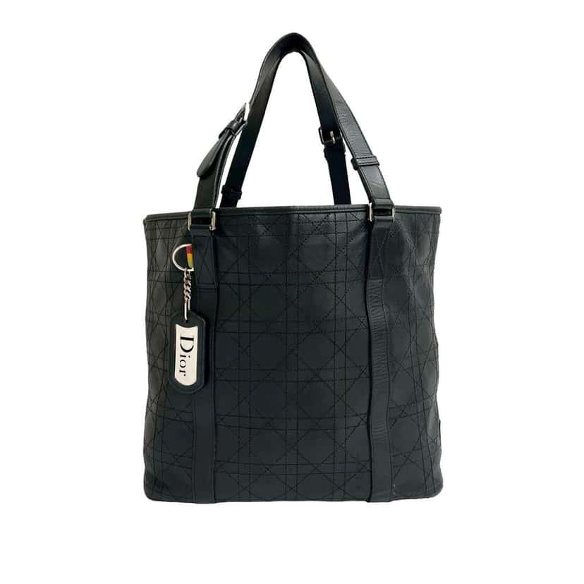Dior Lambskin Cannage Soft Shopper Rasta Tote Black Leather Good condition - Front View