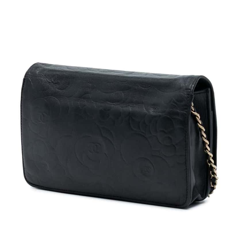 Chanel CC Embossed Lambskin Camellia Wallet On Chain Black Leather Good condition - Back View