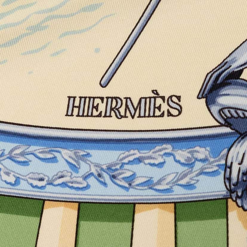 Hermès La Marine a Rames Silk Scarf 90 Green Silk Good condition - Inside View