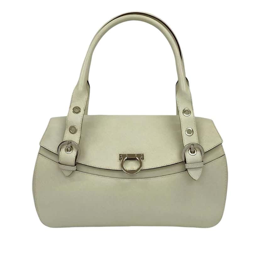 Salvatore Ferragamo Leather Gancini Handbag White Leather Good condition - Front View