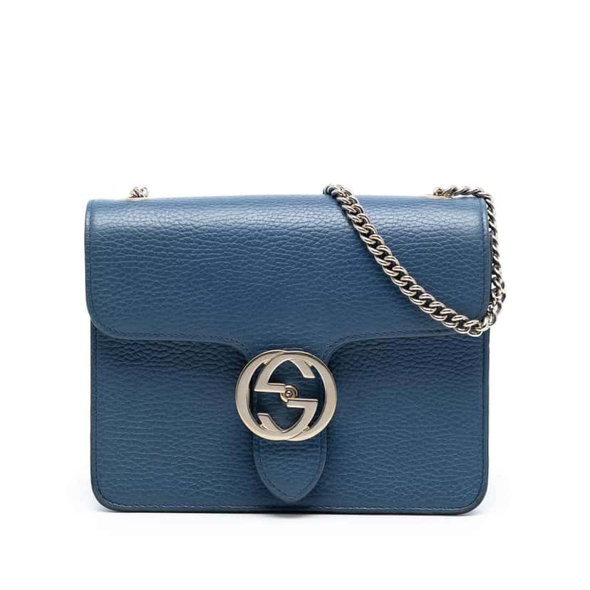 Gucci Small Dollar Calfskin Interlocking G Crossbody Blue Leather Very good condition - Front View