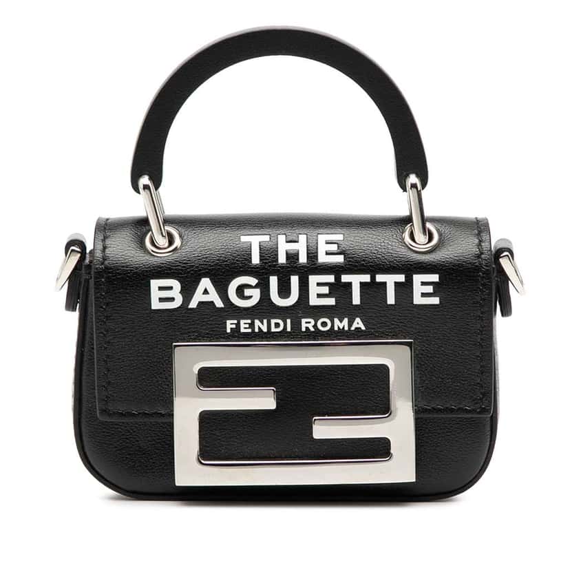 Fendi Nano Leather Maxi Handle Baguette Black Leather Very good condition - Front View