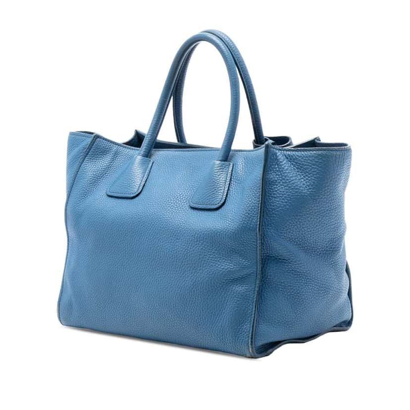 Prada Vitello Daino Front Pocket Open Convertible Tote Blue Leather Very good condition - Back View