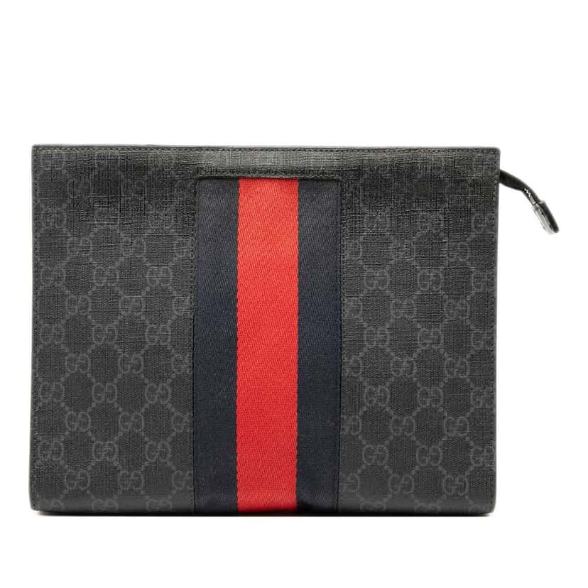 Gucci GG Supreme Web Clutch Black Canvas Good condition - Front View