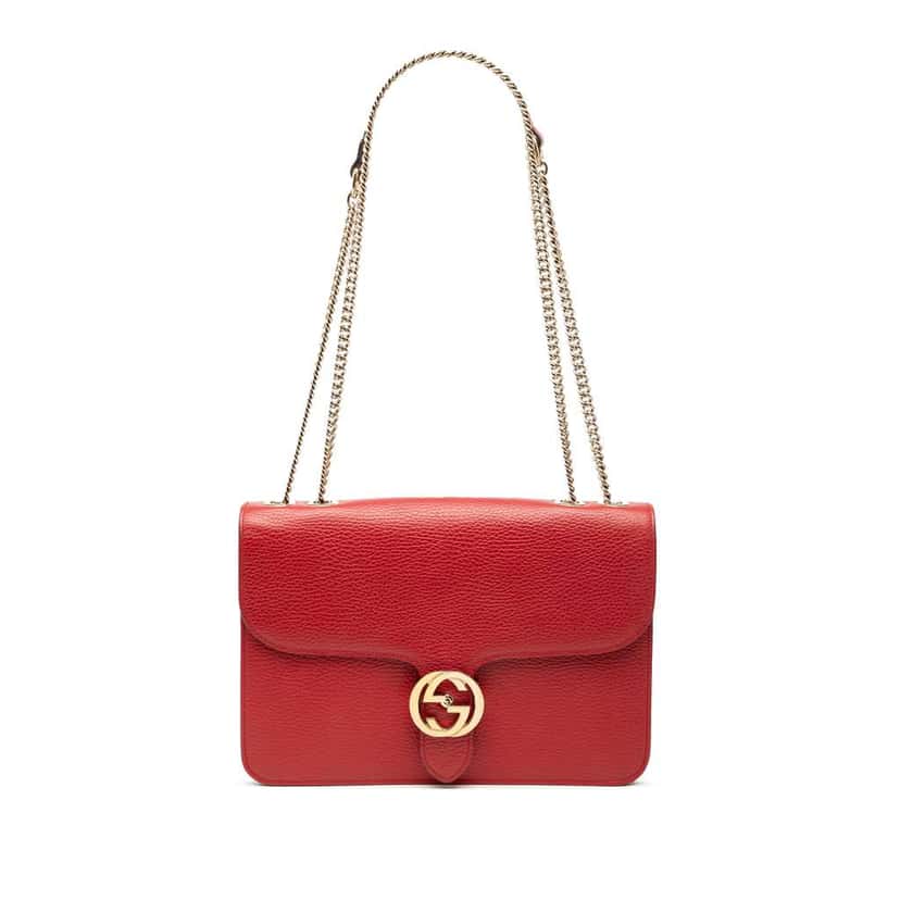 Gucci Medium Dollar Calfskin Interlocking G Crossbody Red Leather Very good condition - Front View