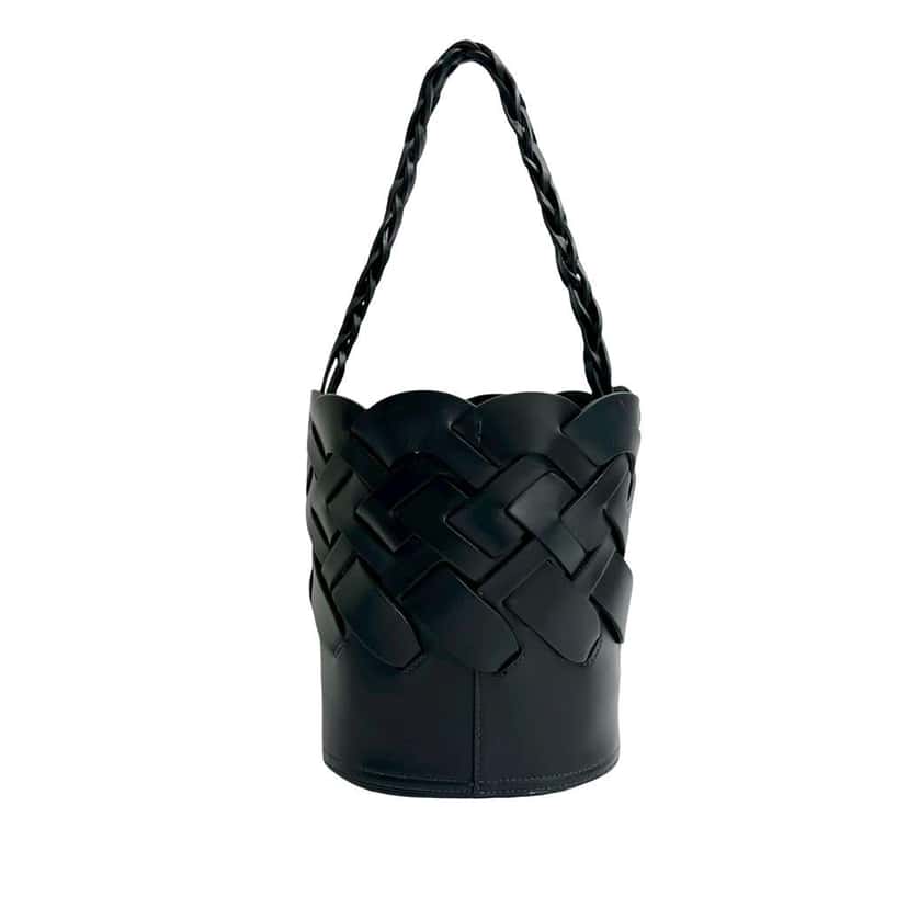 Prada Vitello Intreccio Tress Bucket Bag Black Leather Good condition - Back View