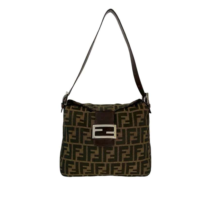 Fendi Zucca Canvas Double Flap Shoulder Bag Brown Canvas Good condition - Front View