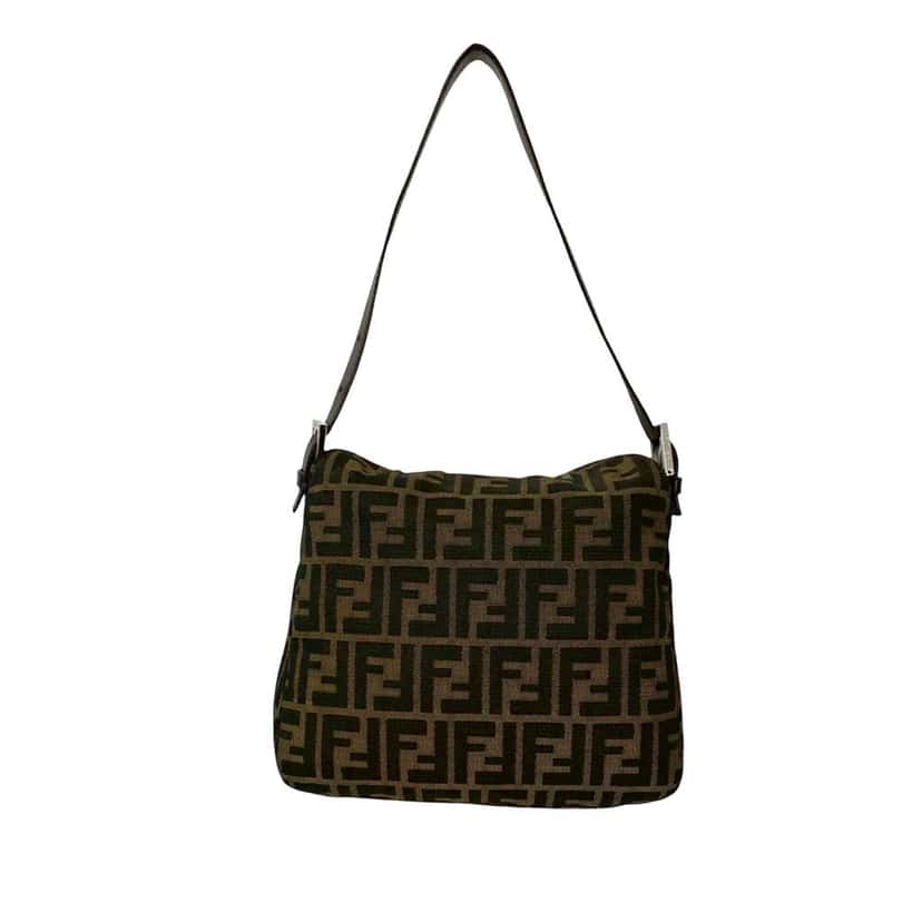 Fendi Zucca Canvas Double Flap Shoulder Bag Brown Canvas Good condition - Back View