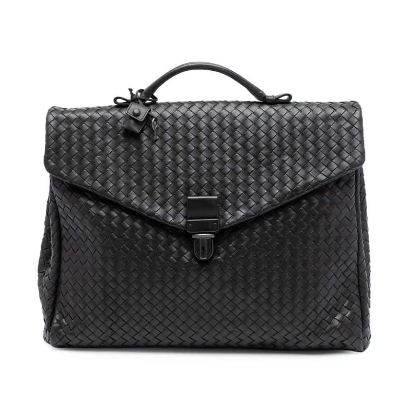 Bottega Veneta Nappa Intrecciato Briefcase Brown Leather Good condition - Front View