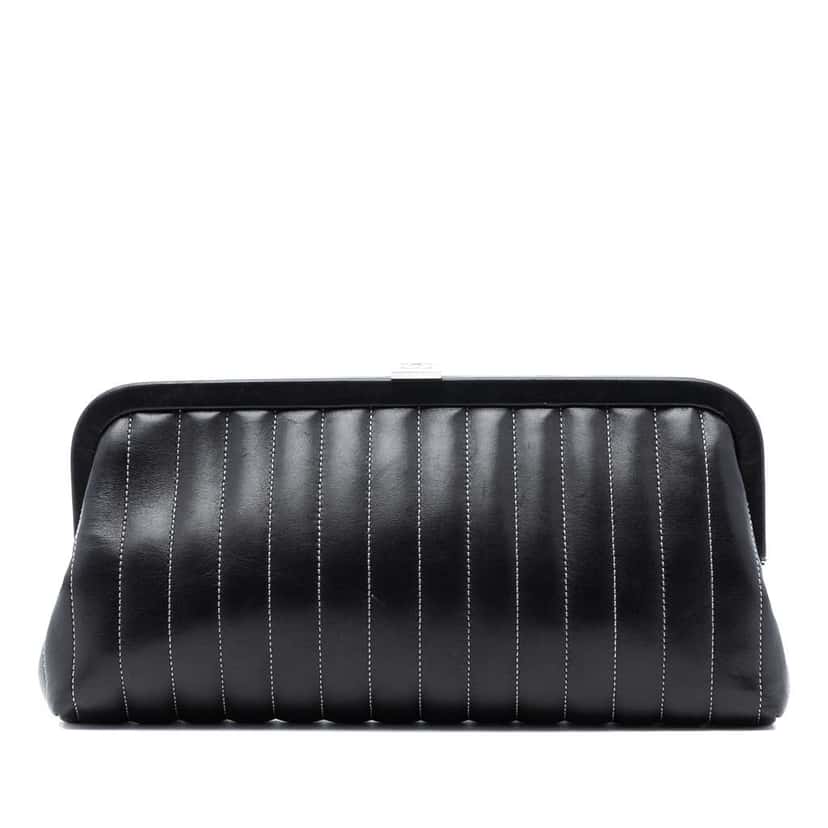 Chanel Quilted Lambskin Mademoiselle Ligne Clutch Black Leather Good condition - Front View