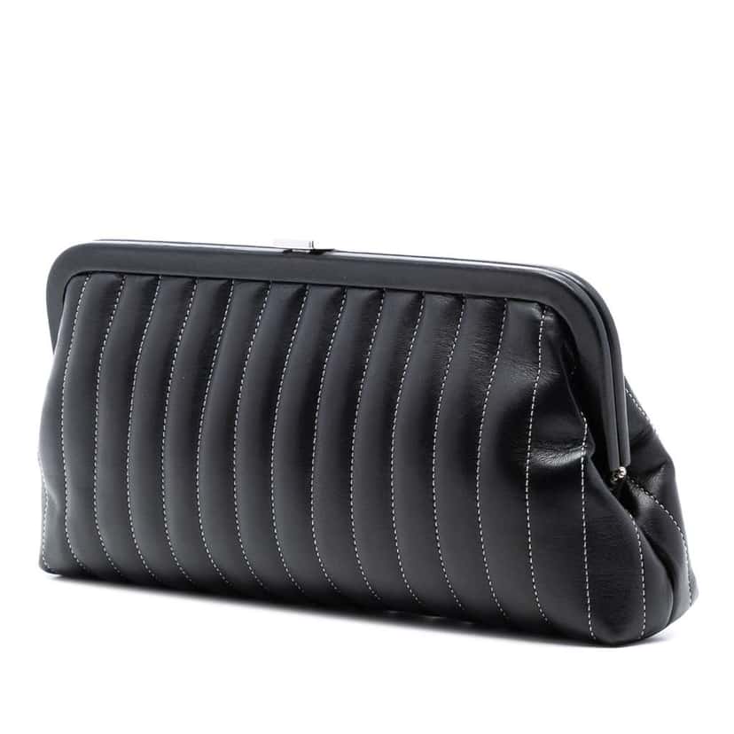 Chanel Quilted Lambskin Mademoiselle Ligne Clutch Black Leather Good condition - Back View