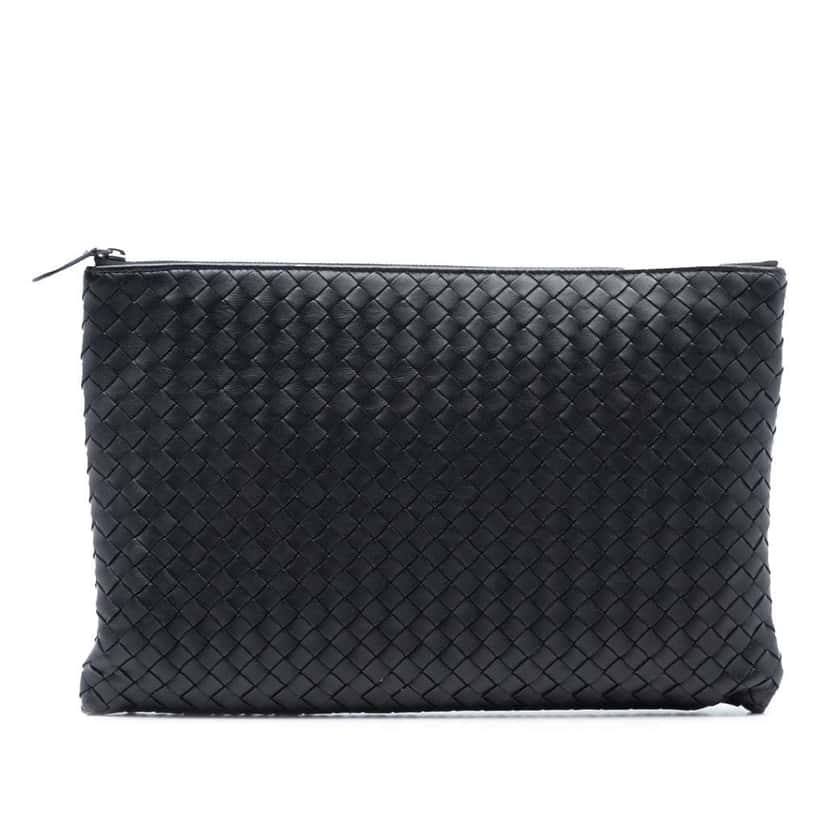 Bottega Veneta Nappa Intrecciato Clutch Black Leather Good condition - Front View