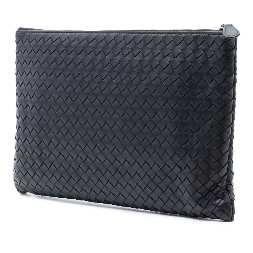 Bottega Veneta Nappa Intrecciato Clutch Black Leather Good condition - Back View