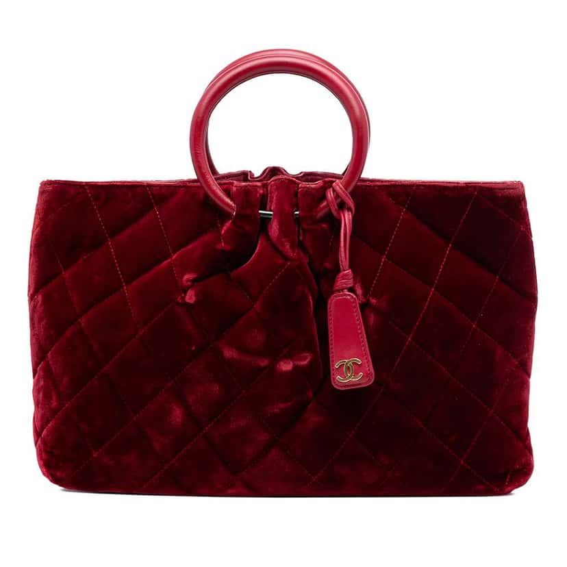 Chanel CC Quilted Velvet Top Handle Bag Red Velvet Good condition - Front View