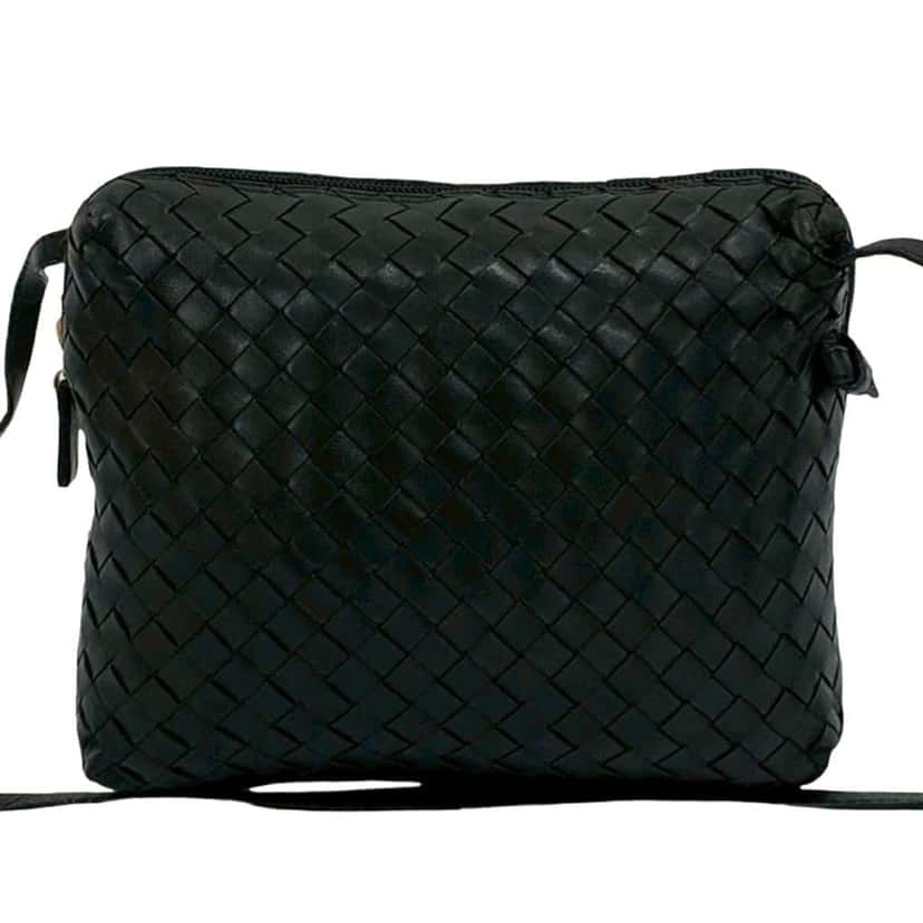 Bottega Veneta Mini Nappa Intrecciato Crossbody Black Leather Good condition - Front View