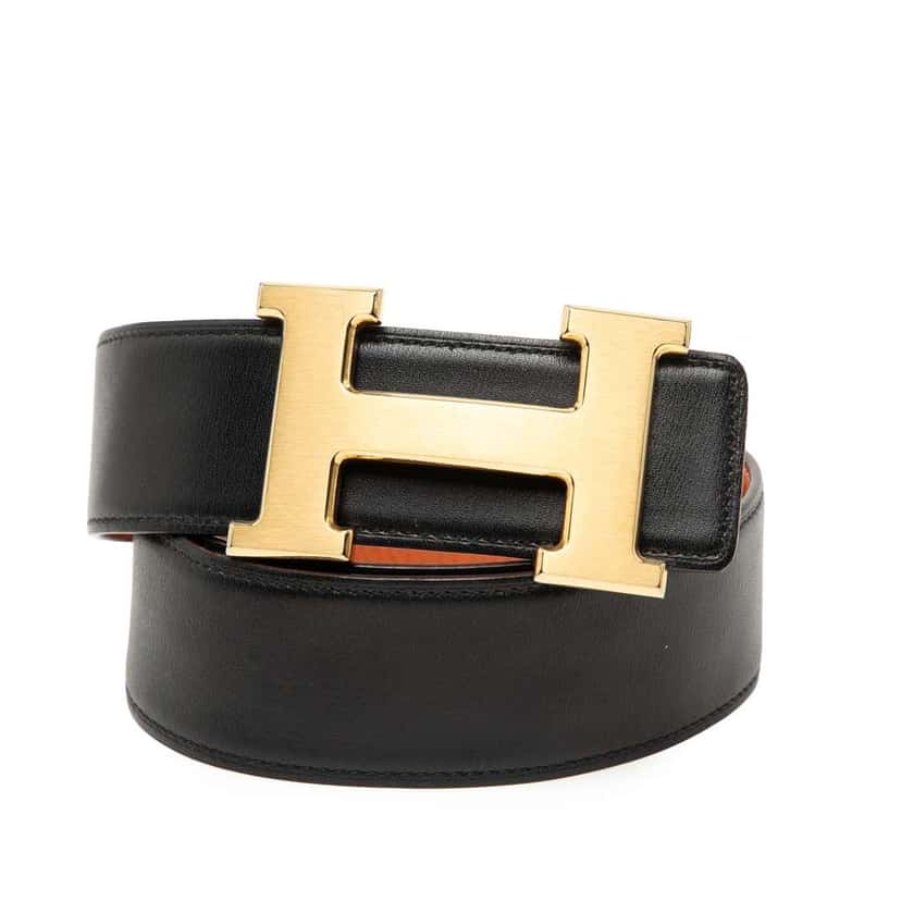 Hermès Box Calf and Togo Constance H Reversible Belt Black Leather Good condition - Front View