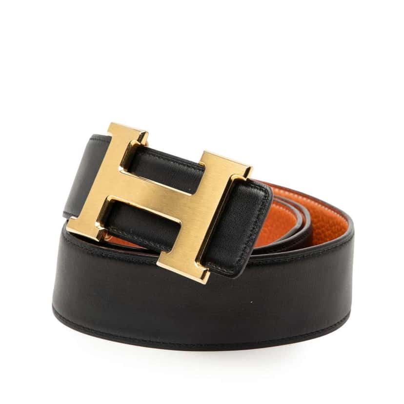 Hermès Box Calf and Togo Constance H Reversible Belt Black Leather Good condition - Back View