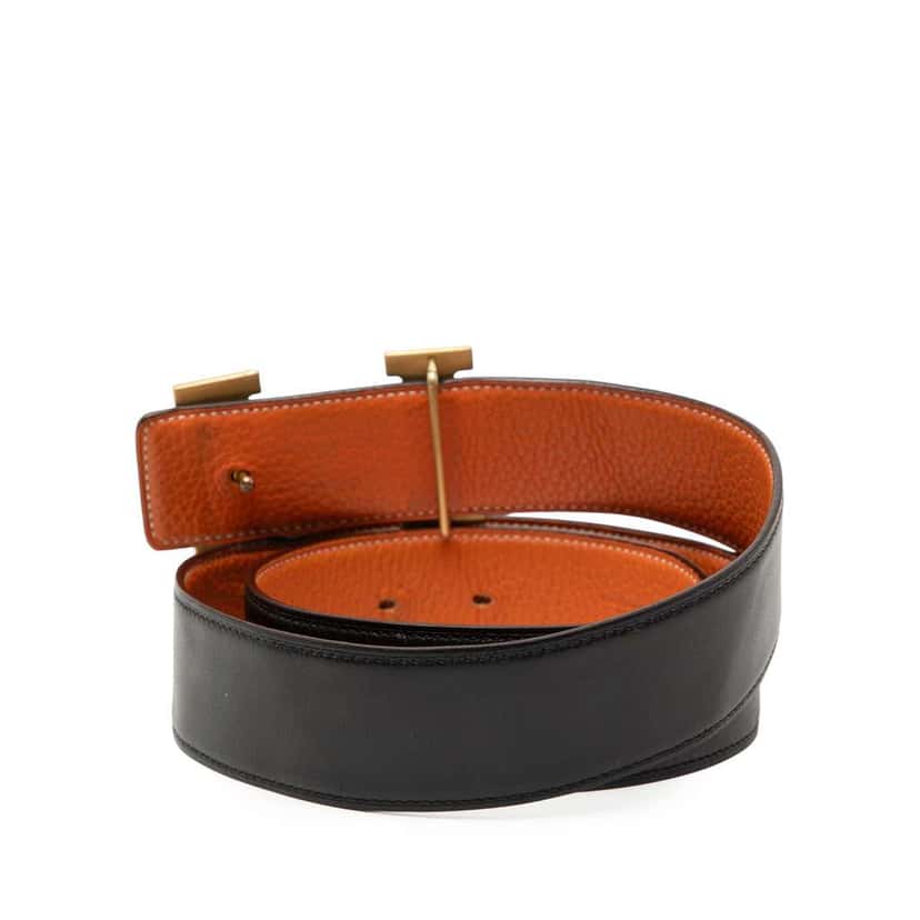 Hermès Box Calf and Togo Constance H Reversible Belt Black Leather Good condition - Inside View