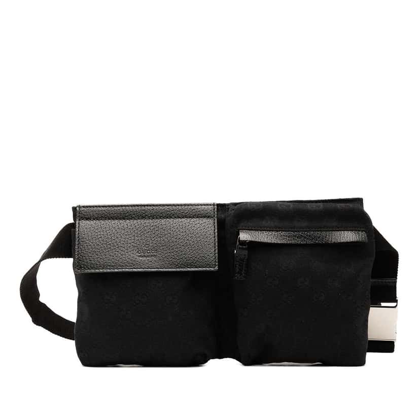 Gucci GG Canvas Double Pocket Belt Bag Black Canvas Good condition - Front View