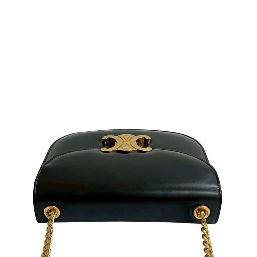 Celine Teen Shiny Calfskin Triomphe Besace Clea Chain Crossbody Black Leather Very good condition - Inside View
