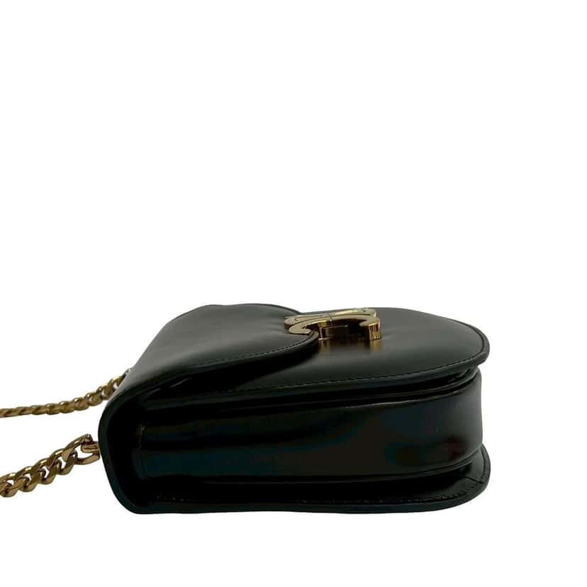 Celine Teen Shiny Calfskin Triomphe Besace Clea Chain Crossbody Black Leather Very good condition - Model View