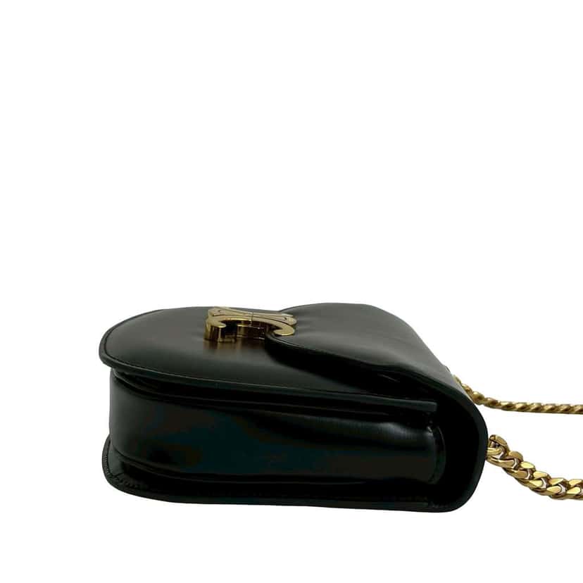 Celine Teen Shiny Calfskin Triomphe Besace Clea Chain Crossbody Black Leather Very good condition - Box View