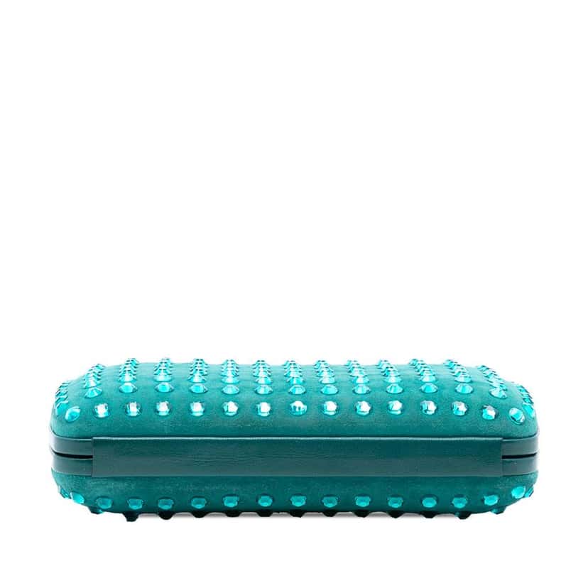 Gucci Suede Crystal Embellished Interlocking G Broadway Clutch Blue Leather Very good condition - Inside View