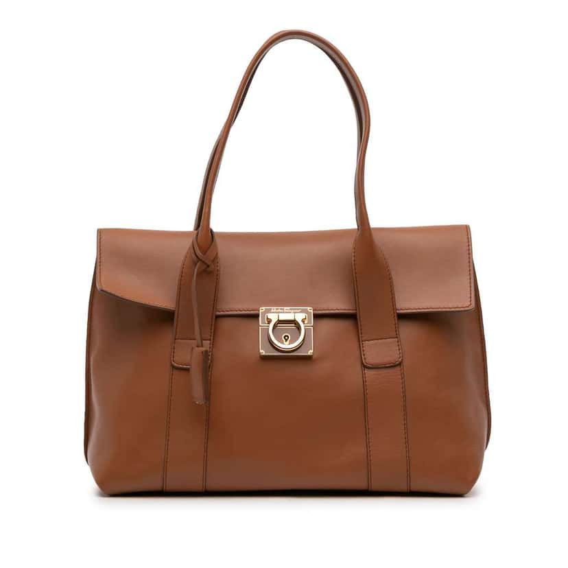 Salvatore Ferragamo Leather Gancini Sookie Tote Brown Leather Good condition - Front View