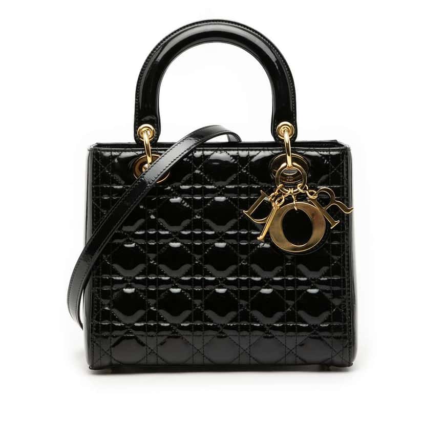 Dior Medium Patent Cannage Lady Dior Black Leather Good condition - Front View