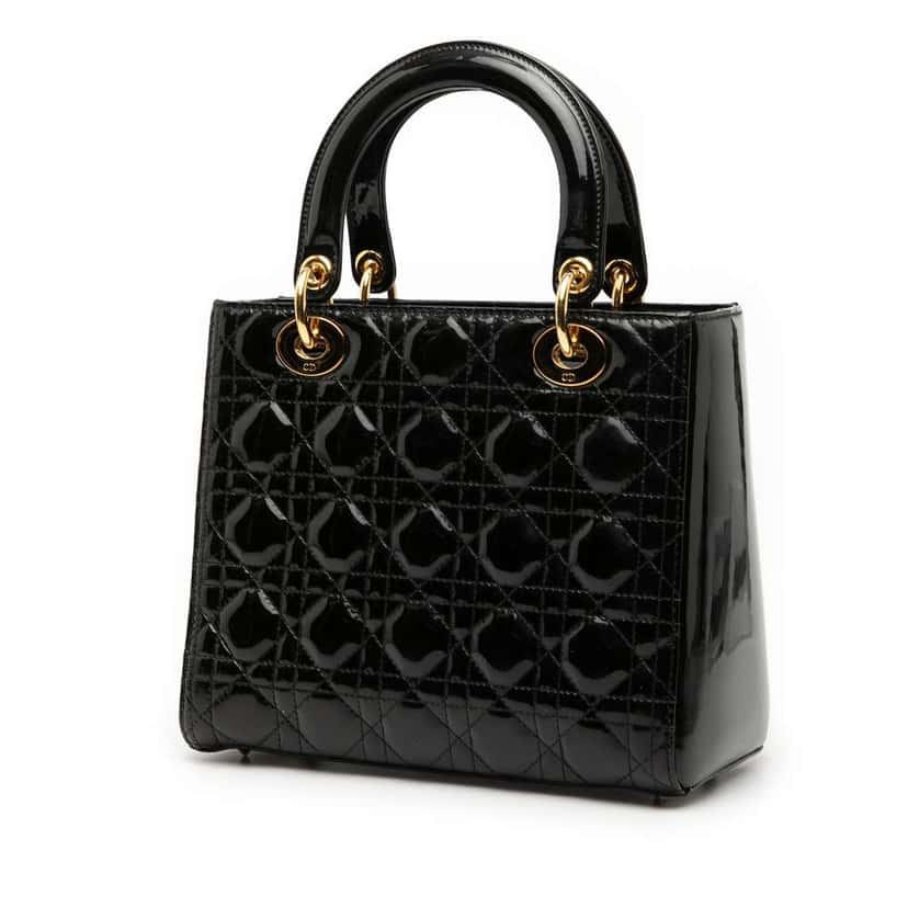 Dior Medium Patent Cannage Lady Dior Black Leather Good condition - Back View