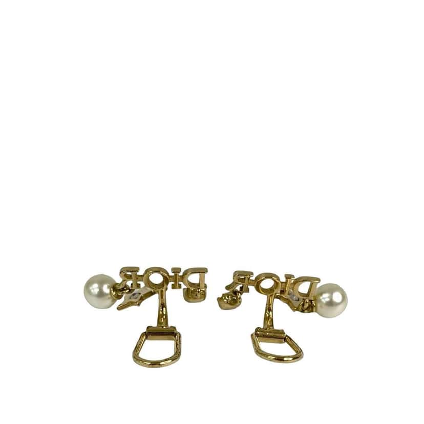Dior Gold Plated Pearl Crystal Dio(r)evolution Clip On Earrings Gold Metal Good condition - Back View