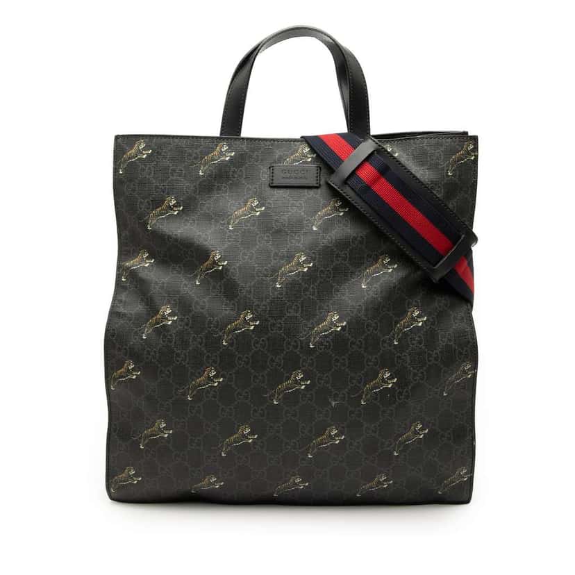 Gucci GG Supreme Tiger Convertible Soft Tote Black Canvas Very good condition - Front View