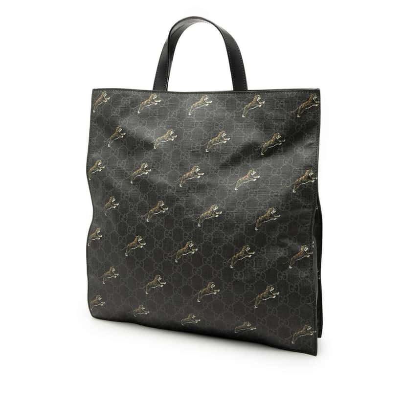 Gucci GG Supreme Tiger Convertible Soft Tote Black Canvas Very good condition - Back View