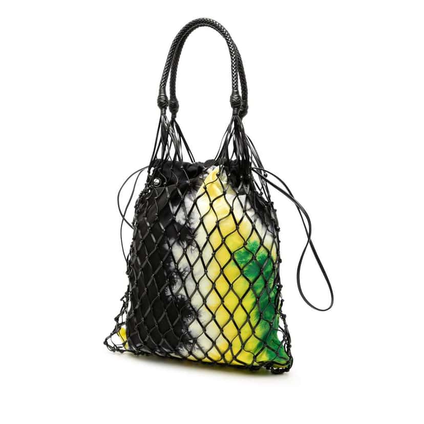 Prada Mesh Leather and Tie Dye Printed Tessuto Bucket Bag Black Leather Good condition - Back View