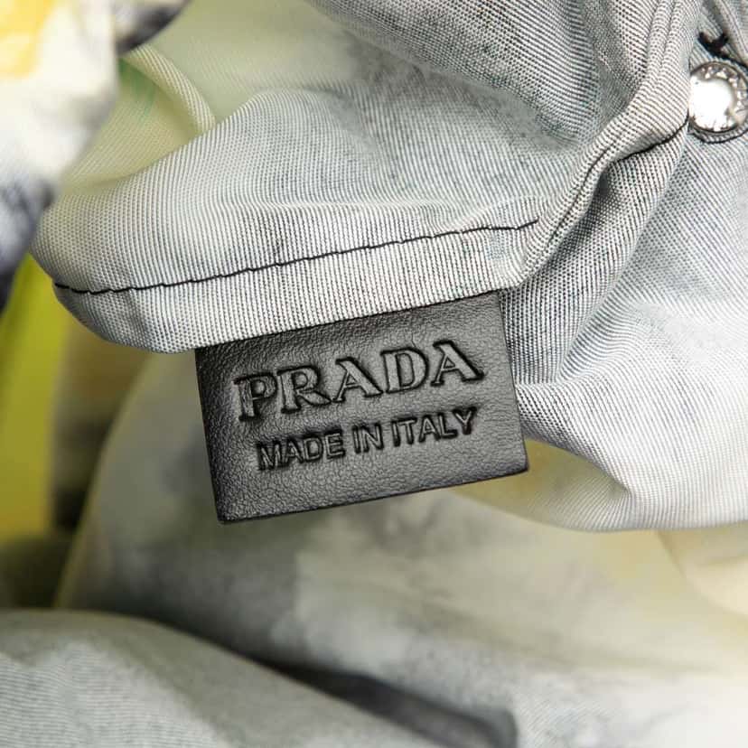 Prada Mesh Leather and Tie Dye Printed Tessuto Bucket Bag Black Leather Good condition - Box View