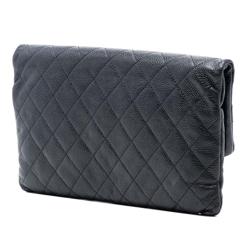 Chanel Quilted Caviar CC Beauty Foldover Clutch Black Leather Very good condition - Back View