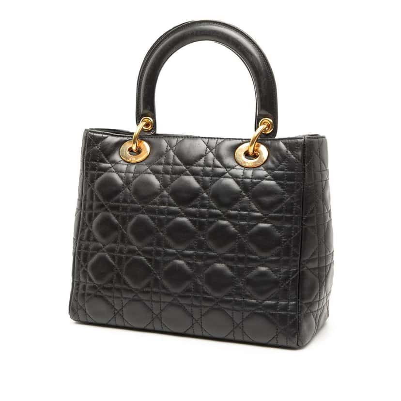 Dior Medium Lambskin Cannage Lady Dior Black Leather Good condition - Back View
