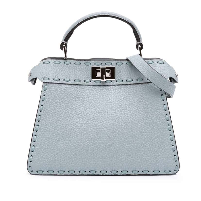 Fendi Petite Leather Selleria Peekaboo ISeeU Satchel Blue Leather Good condition - Front View