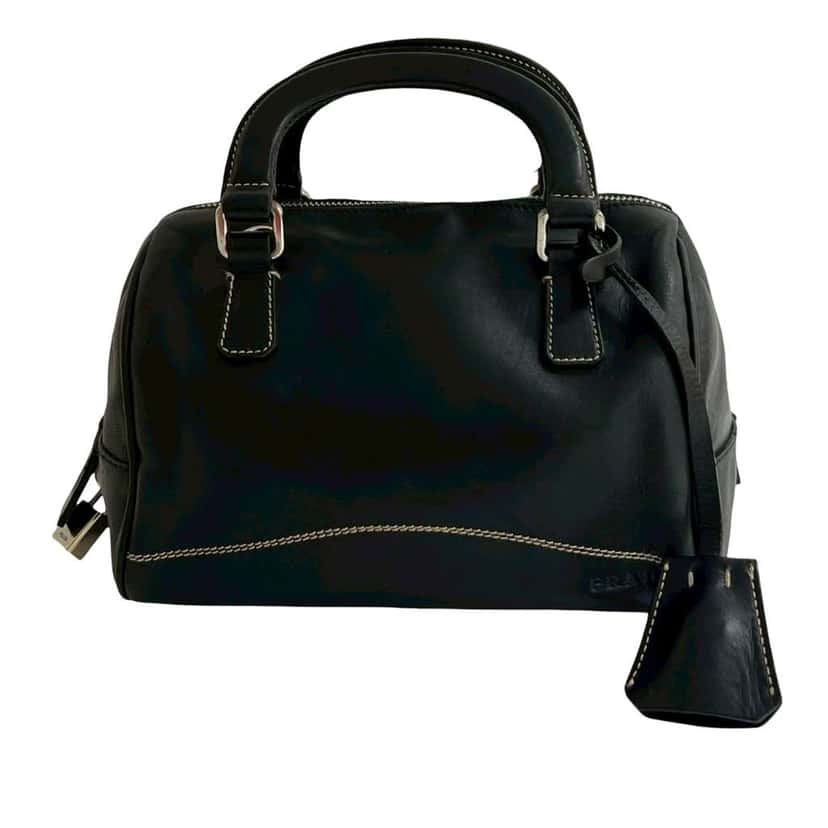 Prada Soft Calf Leather Top Handle Bag Black Leather Good condition - Front View