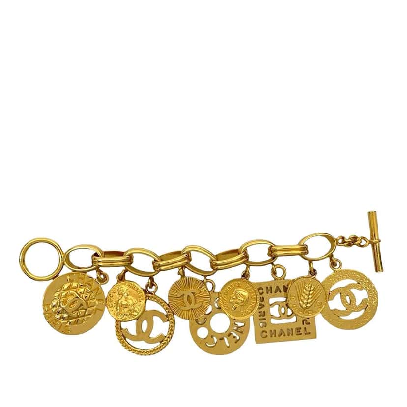 Chanel CC Gold Plated Multi Charm Chain Bracelet Gold Metal Good condition - Back View