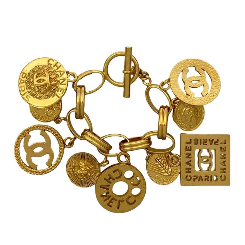 Chanel CC Gold Plated Multi Charm Chain Bracelet Gold Metal Good condition - Inside View