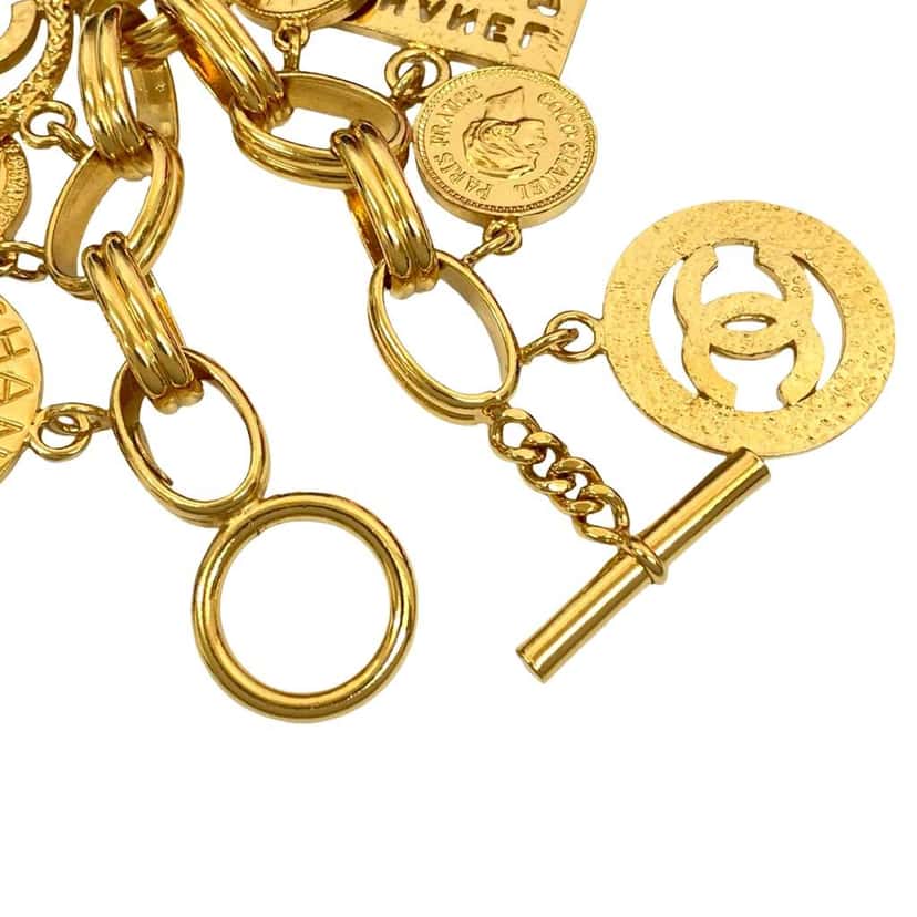 Chanel CC Gold Plated Multi Charm Chain Bracelet Gold Metal Good condition - Model View
