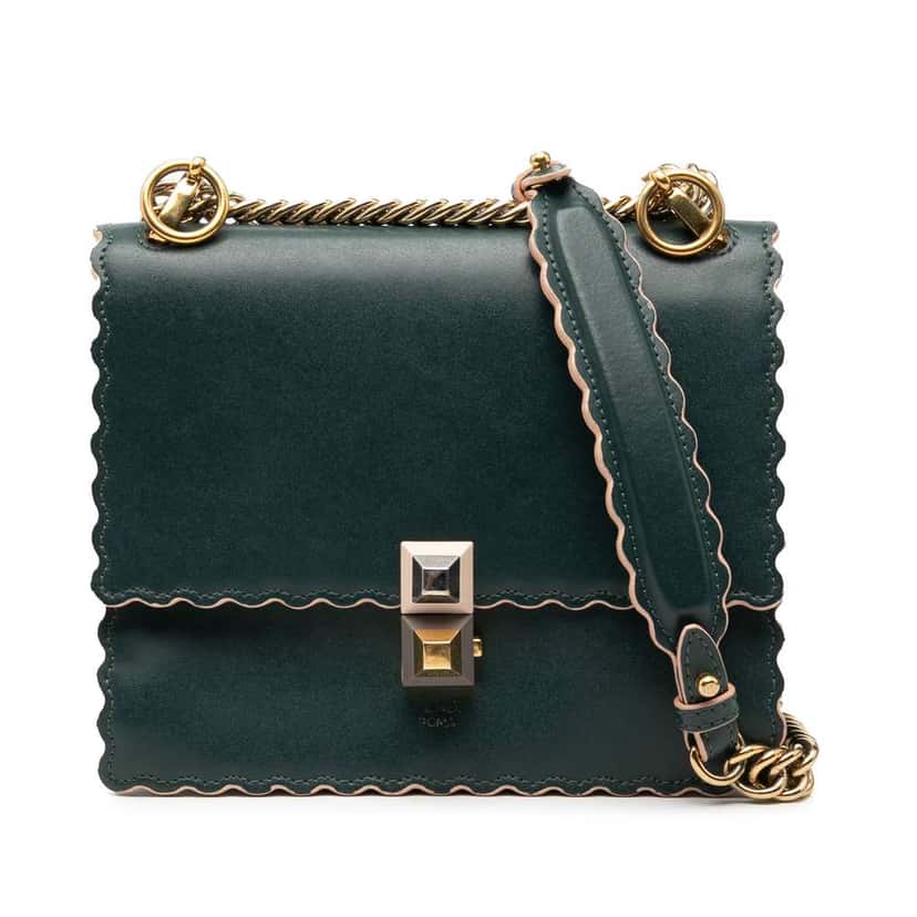 Fendi Small Scalloped Leather Kan I Crossbody Green Leather Good condition - Front View
