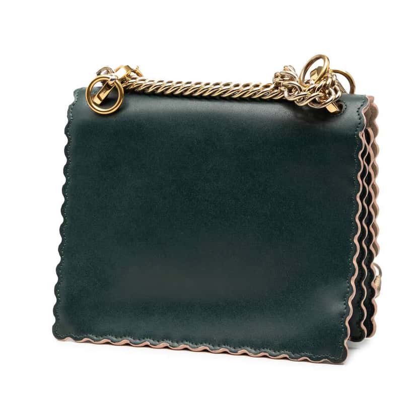 Fendi Small Scalloped Leather Kan I Crossbody Green Leather Good condition - Back View
