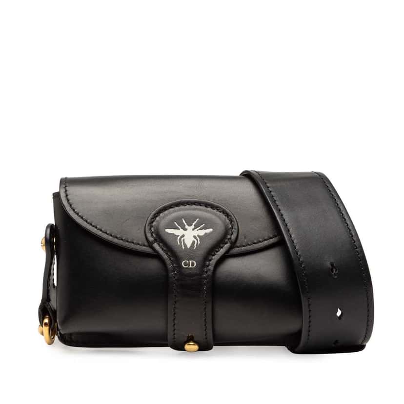 Dior Mini Leather D Bee Saddle Bag Black Leather Very good condition - Front View