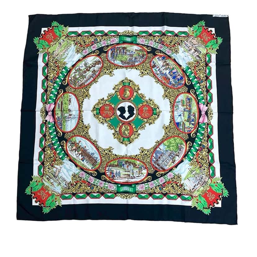Hermès L Entente Cordiale Silk Scarf 90 Black Silk Good condition - Back View