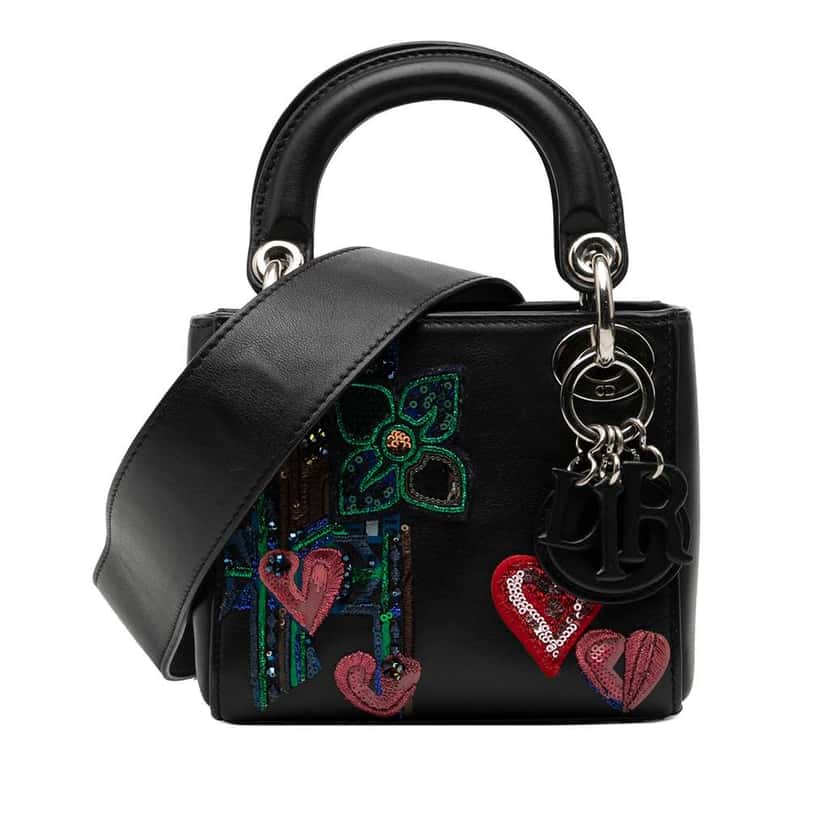 Dior Micro Calfskin Patch Embellished Lady Dior Black Leather Good condition - Front View